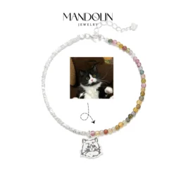 Custom Pet Portrait Charm Bracele Tourmaline Delicate Bracelet or Women For Wedding Gifts 925 Sterling Silver Chain