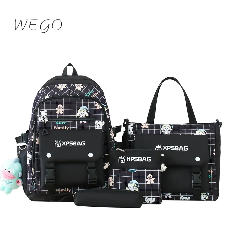 Plaid Canvas Backpack Set 2023 Fashion Student Backpack Japanese Minimalist Junior High School Student Travel Computer Bags