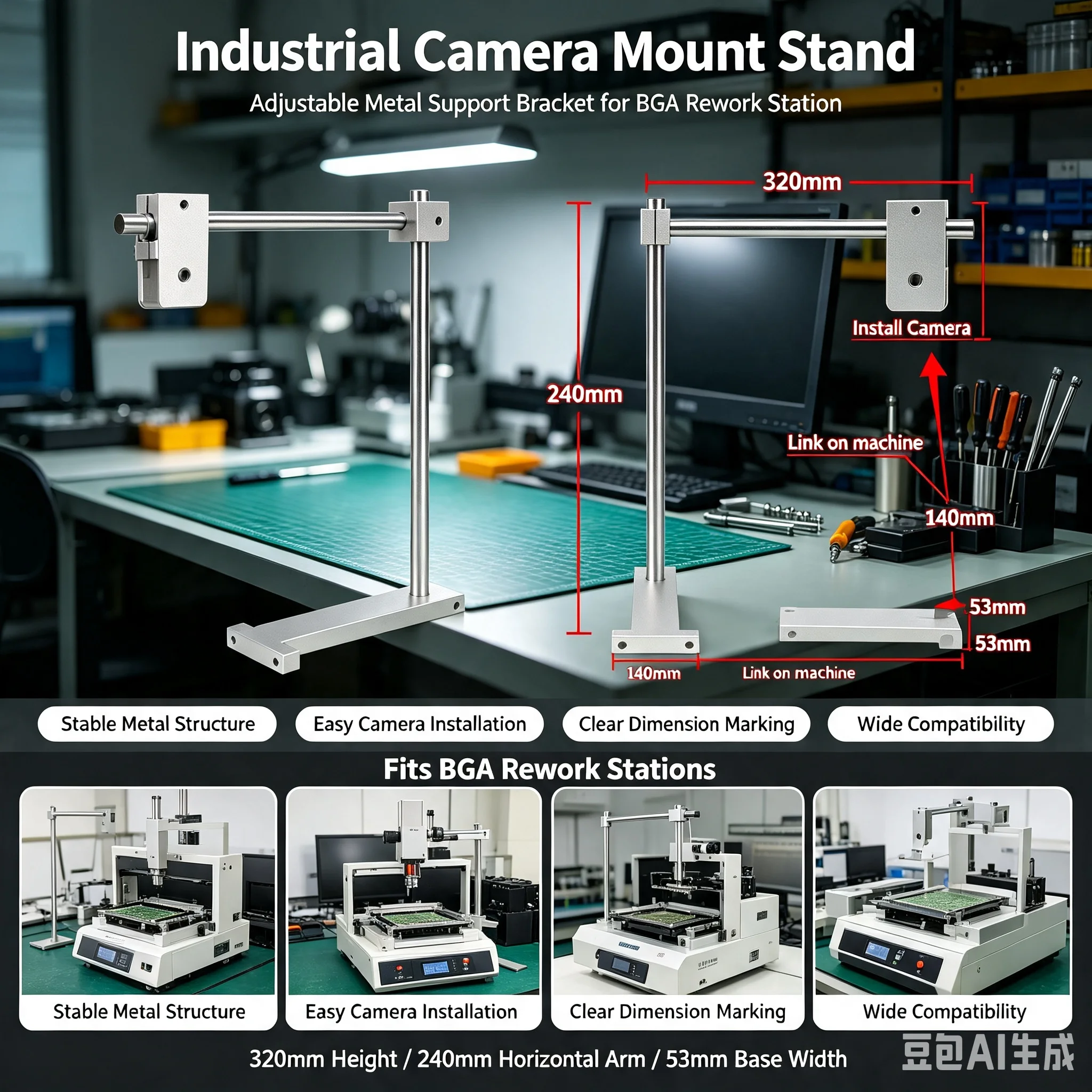 DIY CCD Camera PCB Support Fixture Made By Aluminum Alloy for Bga Rework Station Without Stand All-in-one CCD Mount Without Base