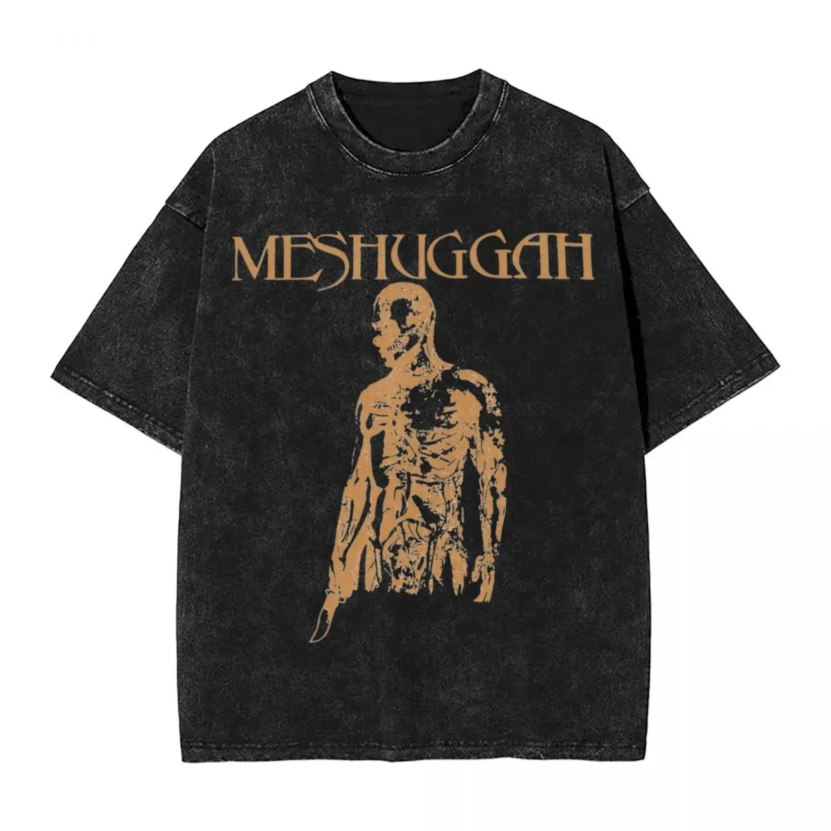 Meshuggah Orange Burning Man Washed T Shirts Streetwear Hip Hop Cool T-Shirts Tees Tops Men Women Short Sleeve Oversize Summer