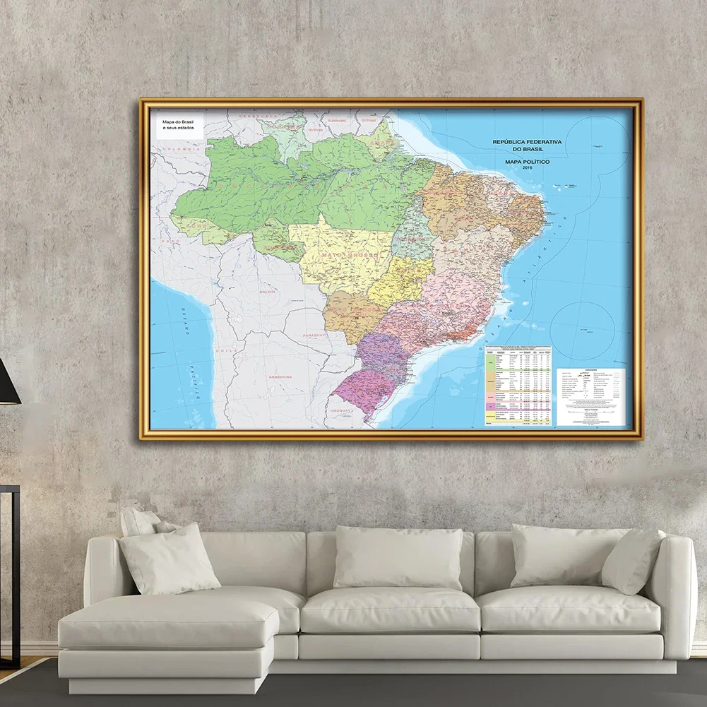 Mapa do brasil, pintura em tecido não-tecido, pôster para parede da sala, decoração de casa, material escolar, 225x150 cm