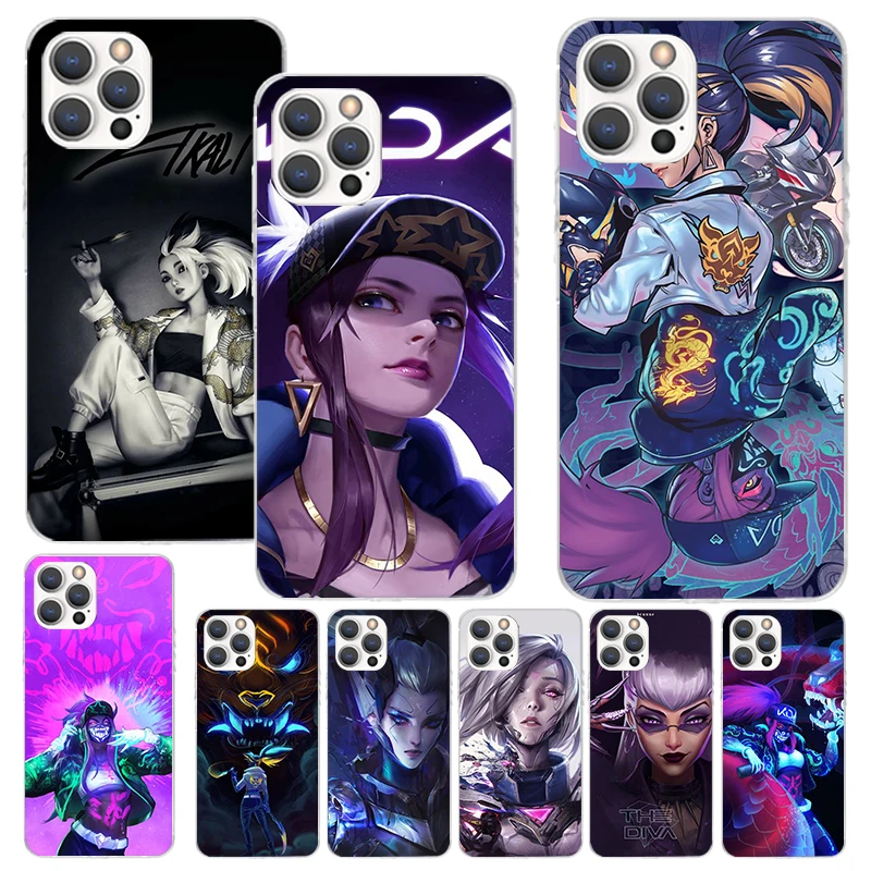 League Hero Games Akali Print Soft Case dla iPhone 16 15 14 13 12 11 Pro Max Art Phone Shell XS XR X SE 7 Plus 8 Pattern Cover f