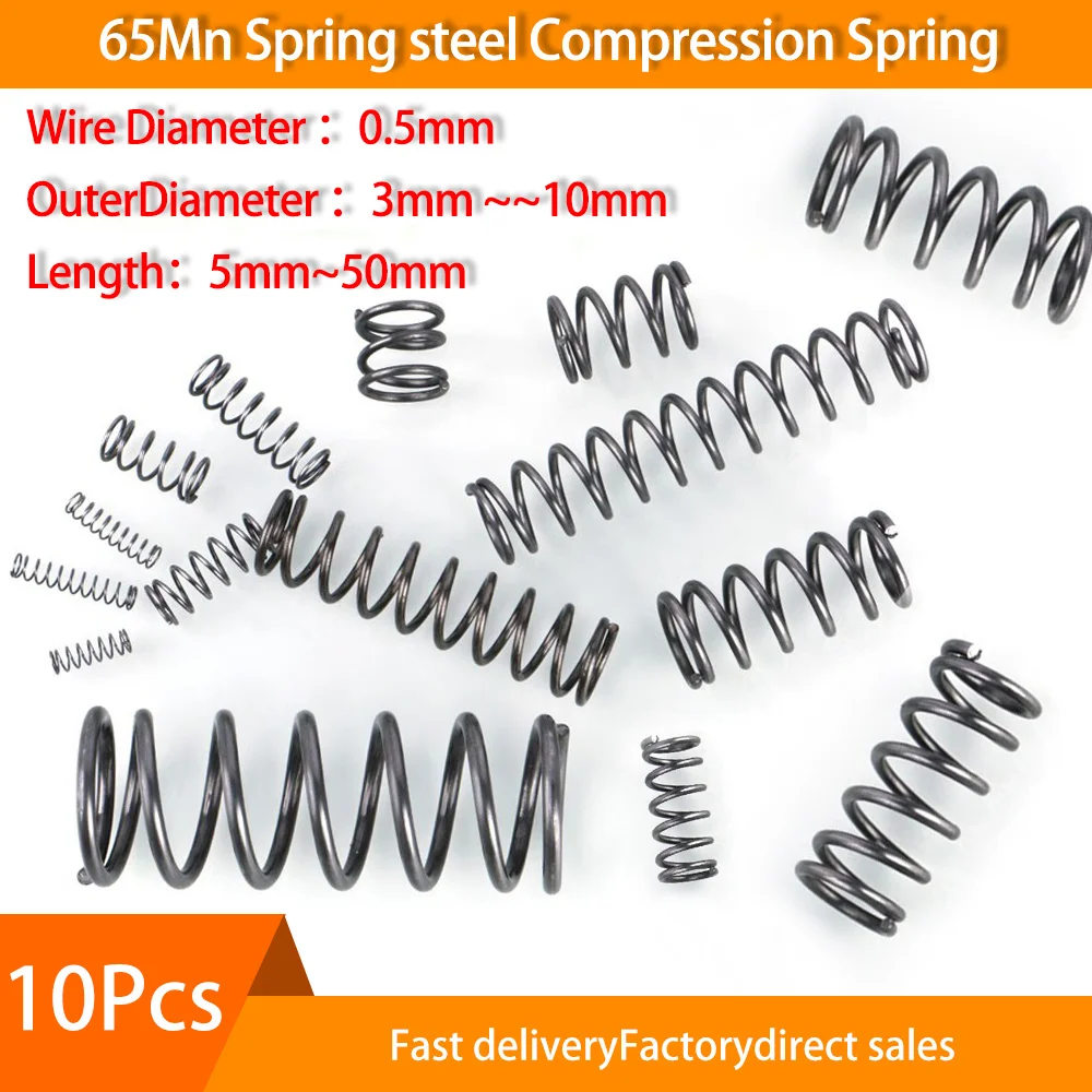 

10Pcs 65Mn Compression Spring Diameter 0.5mm Cylidrical Coil Return Springs Release Pressure Spring diameter 3mm 4mm to 10mm
