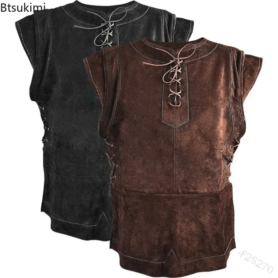 Colete punk medieval masculino vikings cosplay archer traje adulto peito corpo armadura camurça larp roupa jerkin casaco halloween para homem