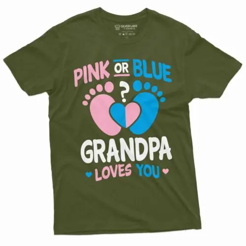 Pink Or Blue Grandpa Loves You Tee Gender Reveal T-Shirt Baby Announcement Tee