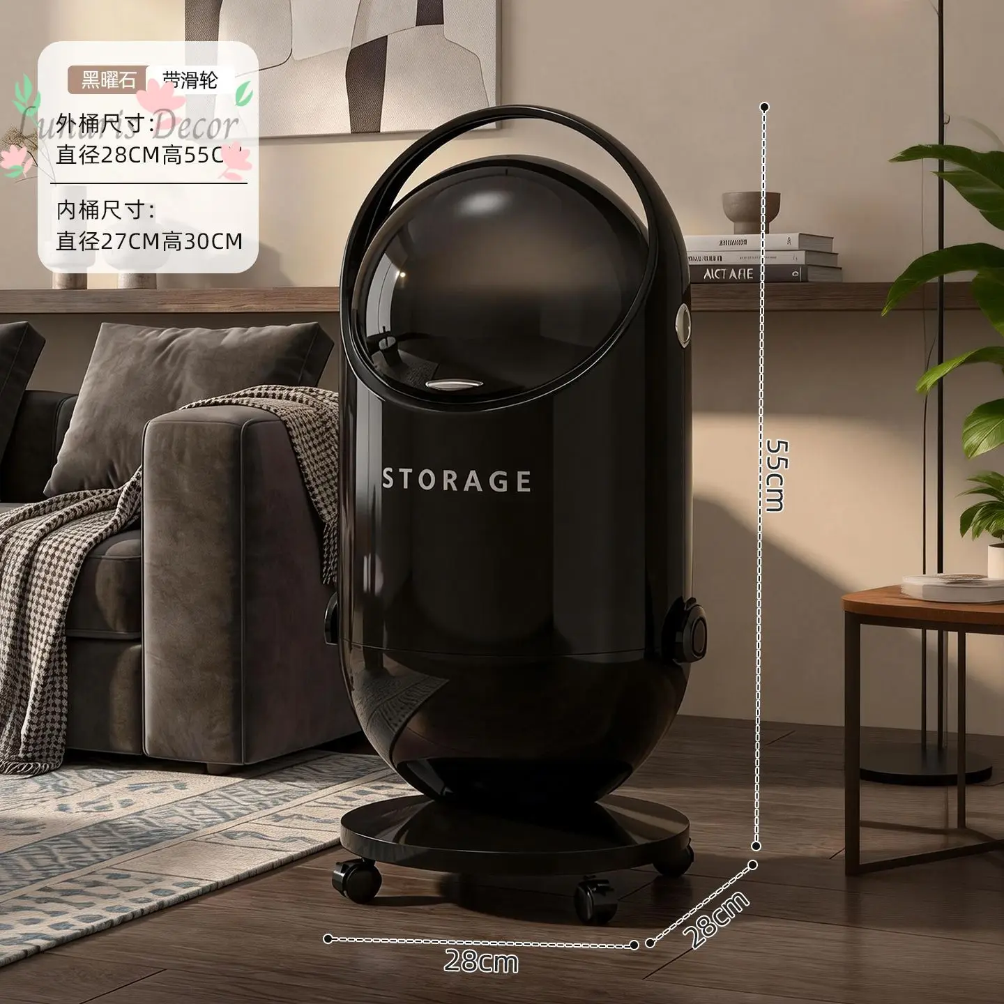 Light luxury household living room trash can large capacity high value bedroom with wheel flip basket