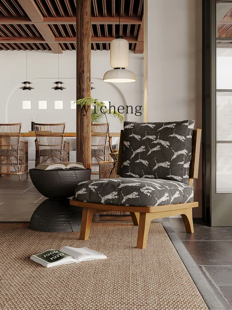 retro single sofa chair living room home balcony antique solid wood leisure chair