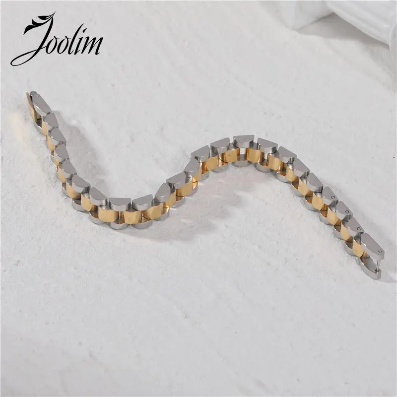 Joolim Jewelry Wholesale Waterproof&No Fade Fashion Chunky Watchband Adjustable Stainless Steel Bracelet High End PVD for Women