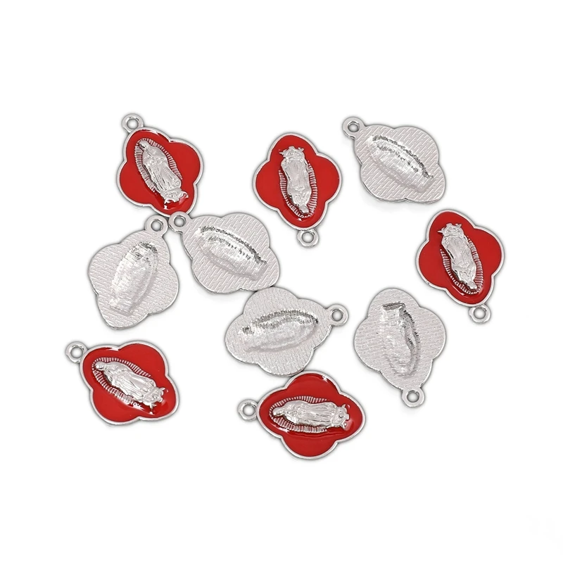 New 10pieces Alloy Drop Oil Inlay Jesus Virgin Mary Flowers Charms Pendants for Necklace Earrings Jewelry Accessories