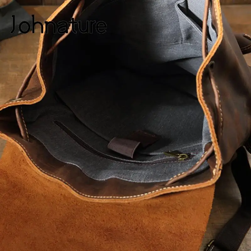 Imagem -05 - Johnature-mochila de Couro Vintage para Homens Bolsa de Viagem ao ar Livre Mochila de Couro de Lazer Grande Capacidade Nova Moda 2024