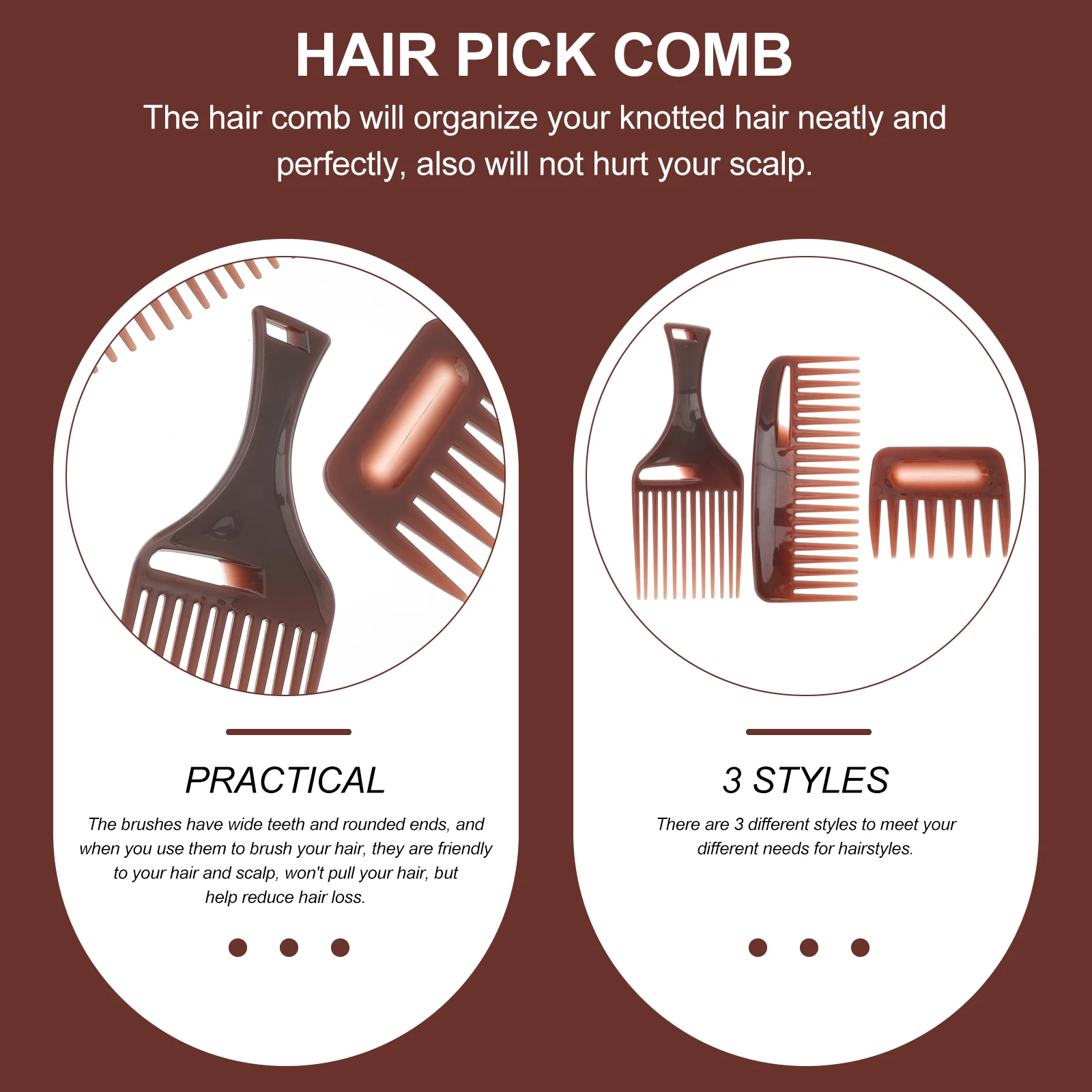 

3 Pcs Wide Tooth Comb Set Detangle Hair Styling Cutting Combs ABS Material Anti Static Smooth Hair Salon Home Use