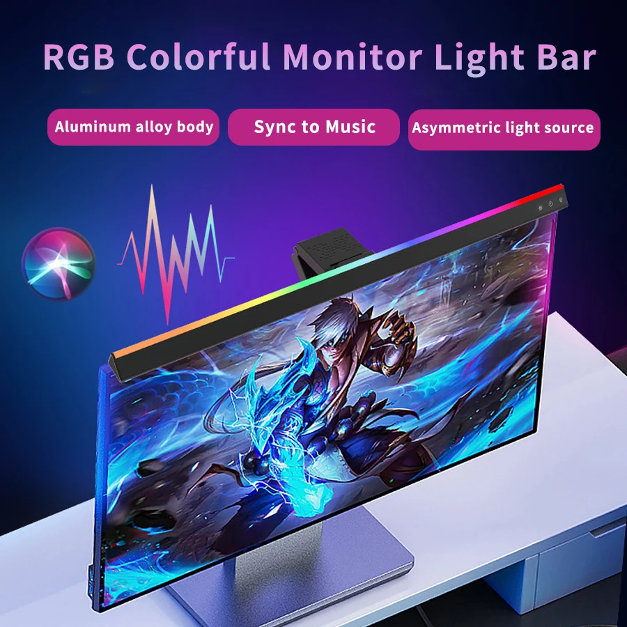 Sound Pickup Monitor Light Bar RGB LED Desk Lamp Dimmable Office Computer Table Lamps for Study Reading Screen Hanging Light Bar