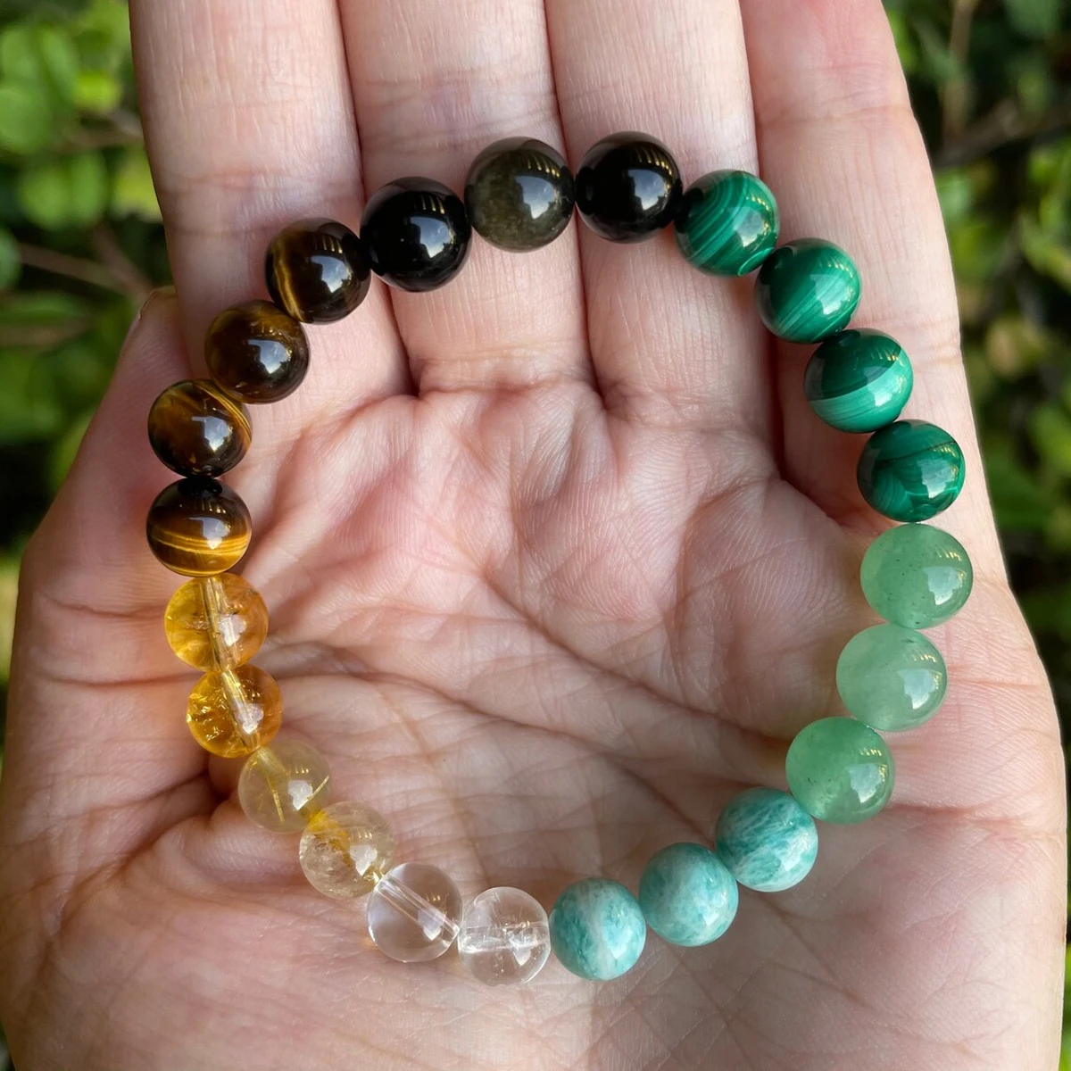 Natural Crystal Lucky Bracelet Attract Wealth and Prosperity Green Tungsten Malachite Citrine Tiger Eye Stone Beaded Bracelet