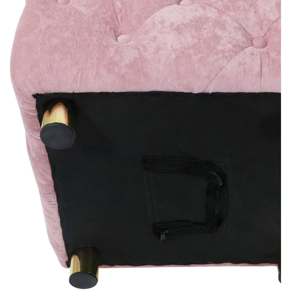 مسند مخملي معنقدة، مسند قدم منجد على شكل مربع، مقعد زينة جلام مع أرجل معدنية ذهبية