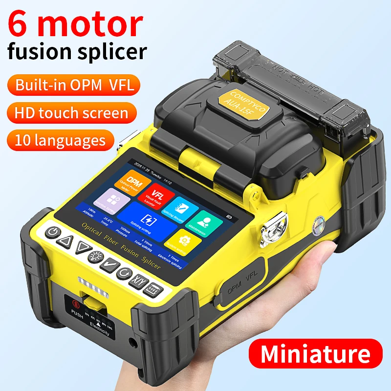 

COMPTYCO AUA-15F/L-70C Fiber Optic Fusion Splicer 6 Motors 10 Languages Touch Screen Mini Fiber Fusion Machine Built-in OPM VFL