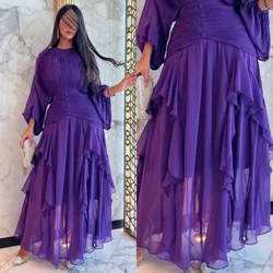 Customized Jiayigong Fashion O- Neck Empire Party Dress Ankle Length Ruched Long Button Formal Evening Gowns שמלות נשף 이브닝드레스