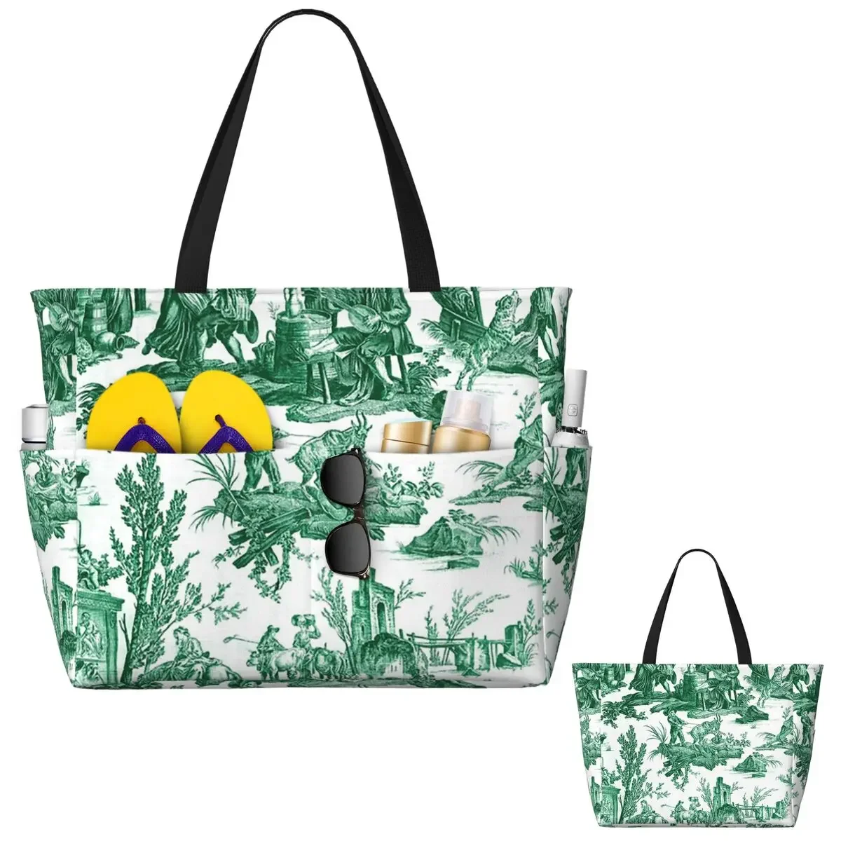 Vintage French Toile De Jouy Motif (8) Beach Tote Bag Sport Gym Yoga Duffle Large Tote Bag Women Travel Bag Fitness bag