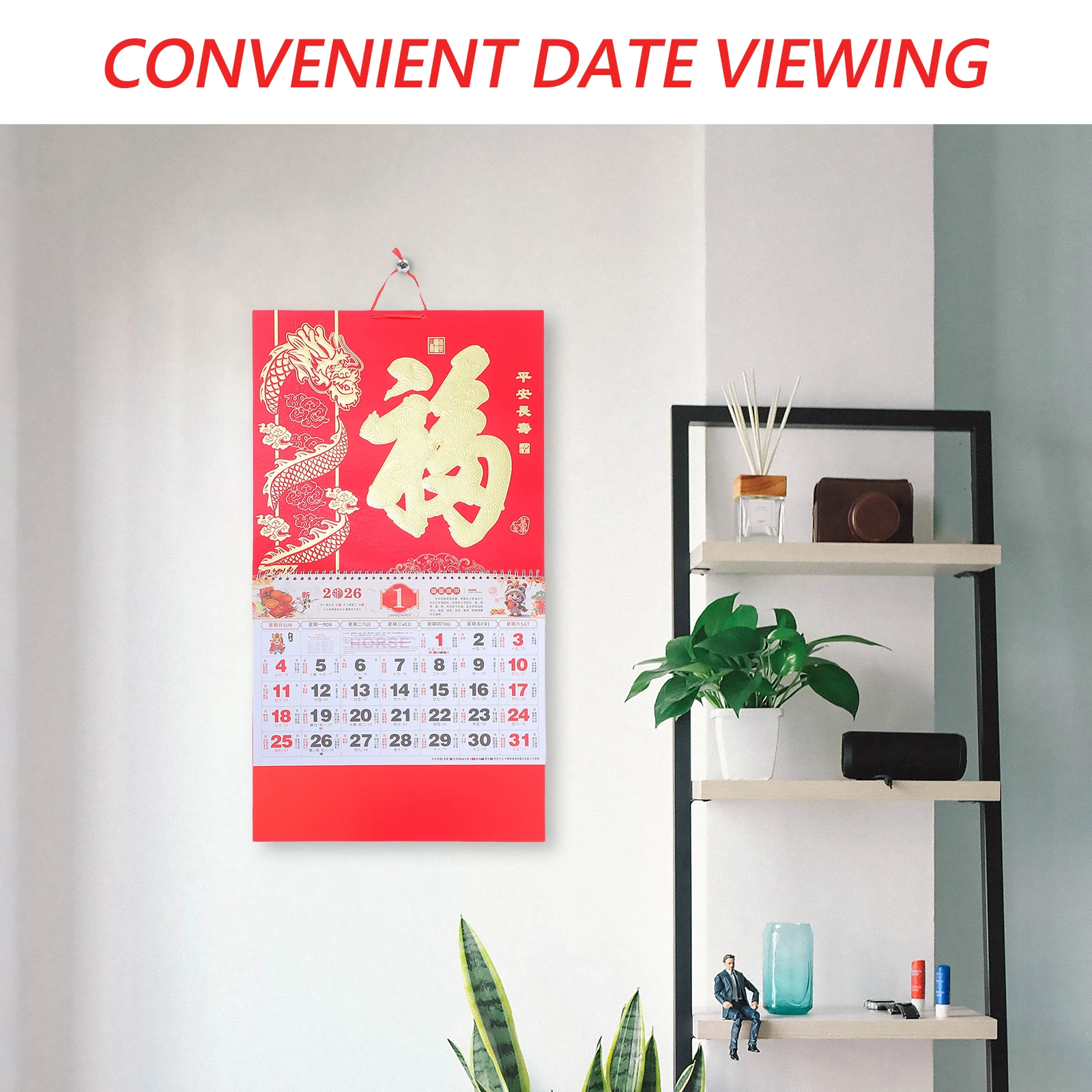 

2026 Chinese Wall Calendar Hanging Foil Fu Pendant Large Lunar Tearable Vertical Schedule Planner for Home