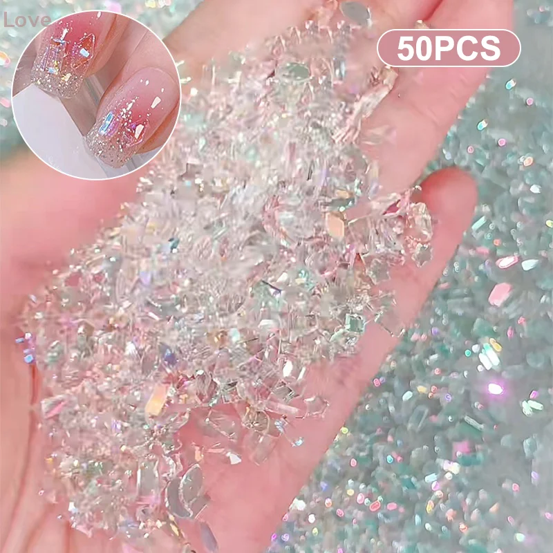 [L&P] 50 stks/set Aurora Zeezout Bubble Mengen Strass Speciaal gevormde Transparante Nagels Kunst Decoratie Mini Nagelbenodigdheden