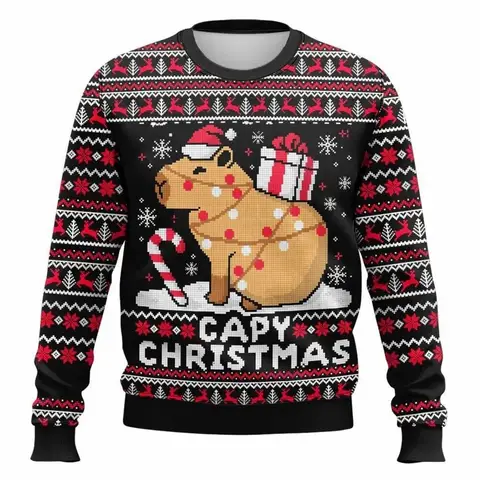 성인 및 어린이 카피바라 크리스마스 프린트 어글리 크리스마스 풀오버 패션 스트리트웨어 오버사이즈 겨울 휴일 탑 Y2k