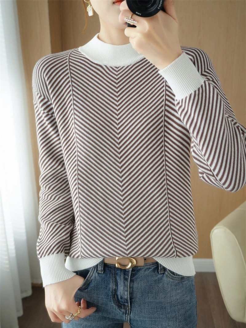 

Thiened, длинный вязаный свитер из чистого хлопка, женский повседневный свободный теплый пуловер с высоким воротником, базовый слой, осень-зима