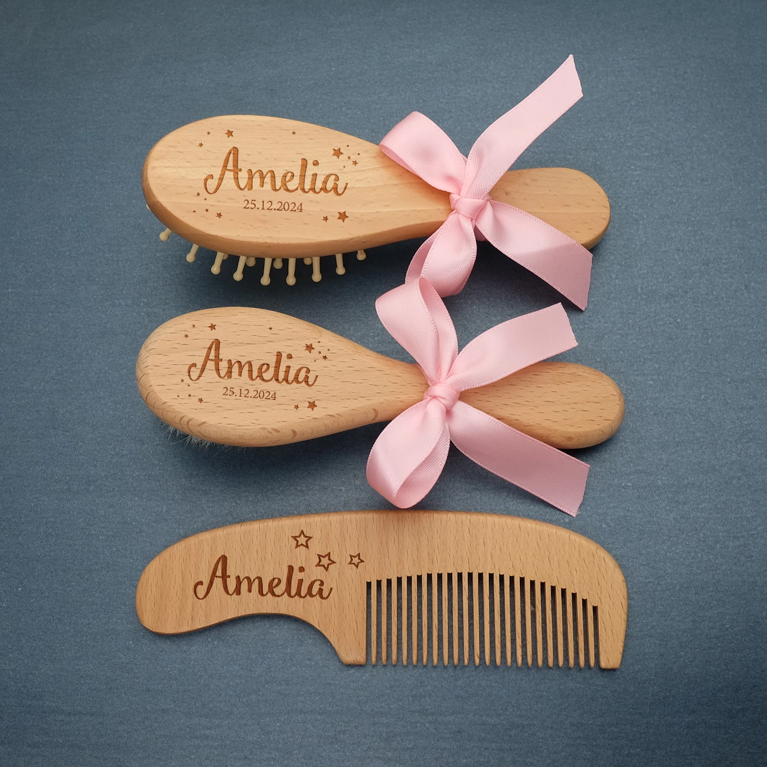 Personalised Baby Hairbrushes New Born Hair Brush Set Baby Shower Gift Custom Baby Hair Comb Wood Bristle Toddler Comb for Kids