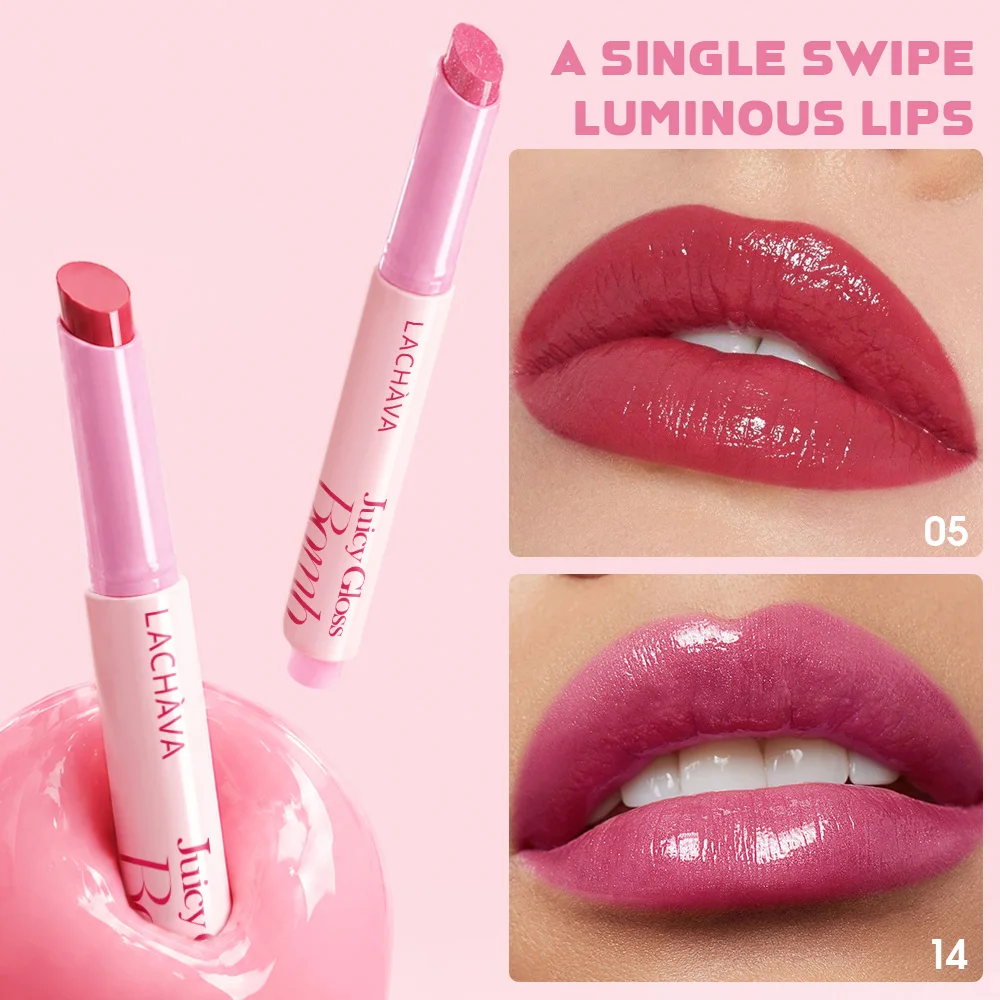 Solid Lip Gloss Stick Mirror Glossy Lip Balm Moisturizing Hydrating Long‑Lasting Juicy Lip Tint Multi‑Shades Portable Lip Makeup