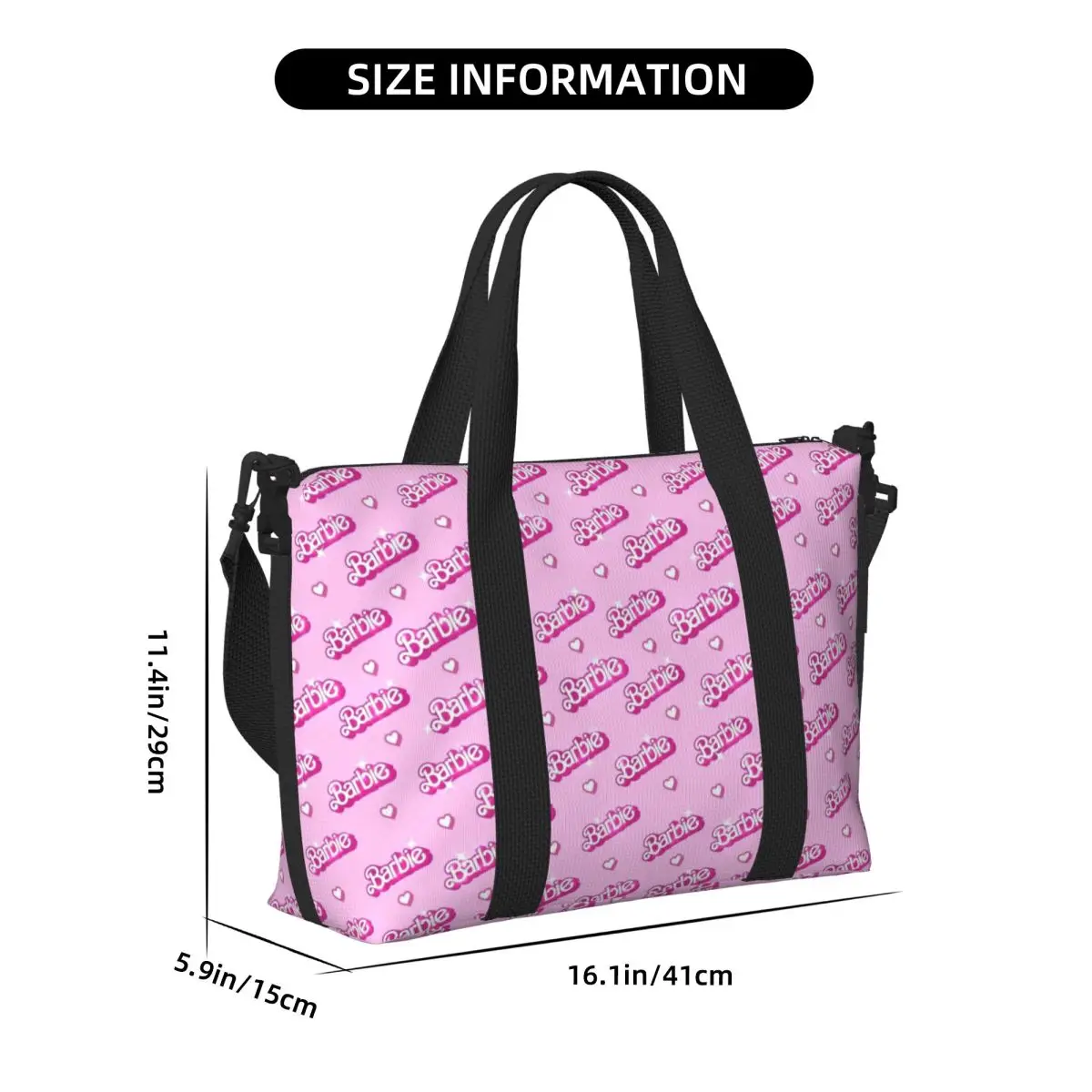 Custom Large Barbie Tote Bag Women Disney Shoulder Shopper Gym Beach Travel Bag