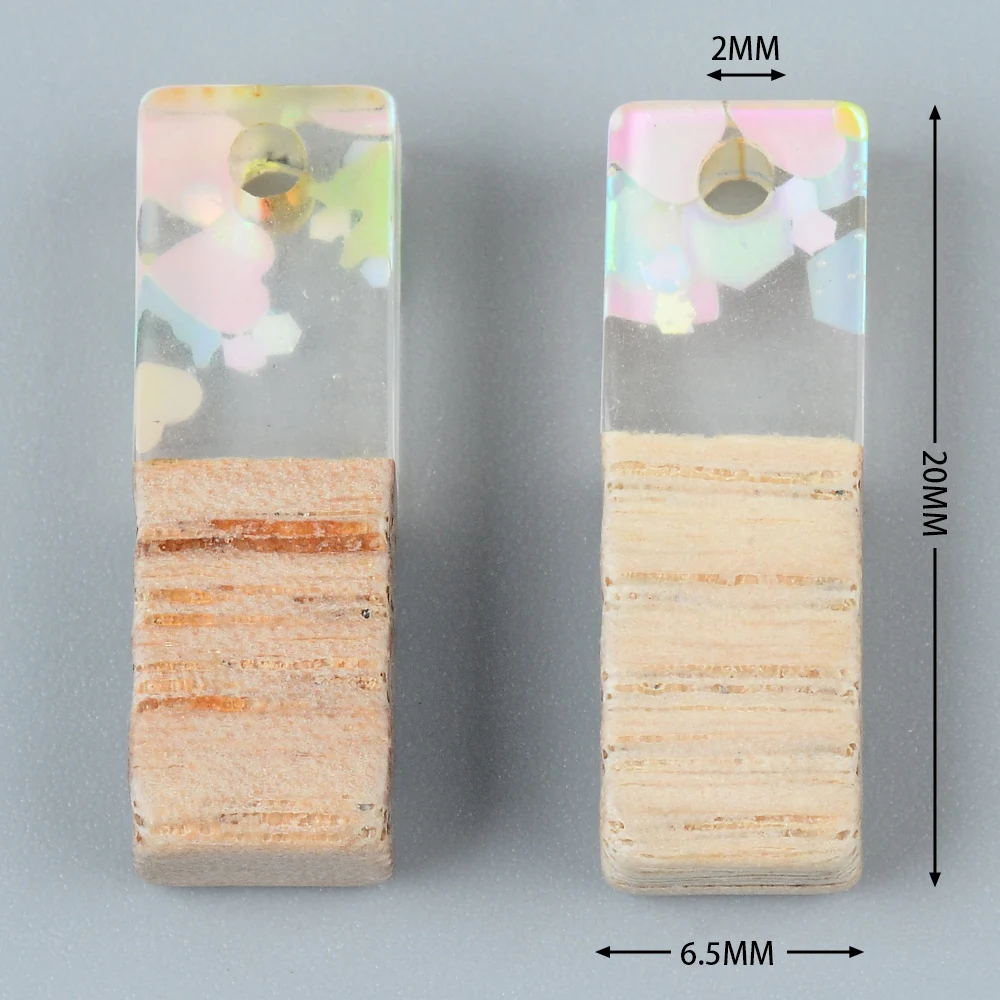 10pcs Geometric Long Strip Wood Charms Splicing Resin Pendant For Earring Keychain Necklace DIY Jewelry Making Accessories