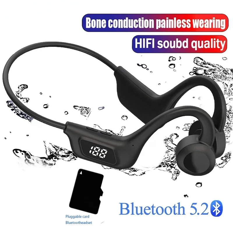 Bone Conduction Earphones Wireless Bluetooth 5.2 Waterproof Sports Headphones Noise Reduction Headsets Mic MP3 Support SD Card