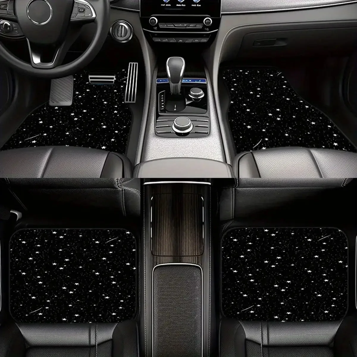 Set Of 4 Starry Sky Car Mats - Complete Coverage For Front And Back Seats, All-Weather Mats, Crystal Velvet End, Compatible With