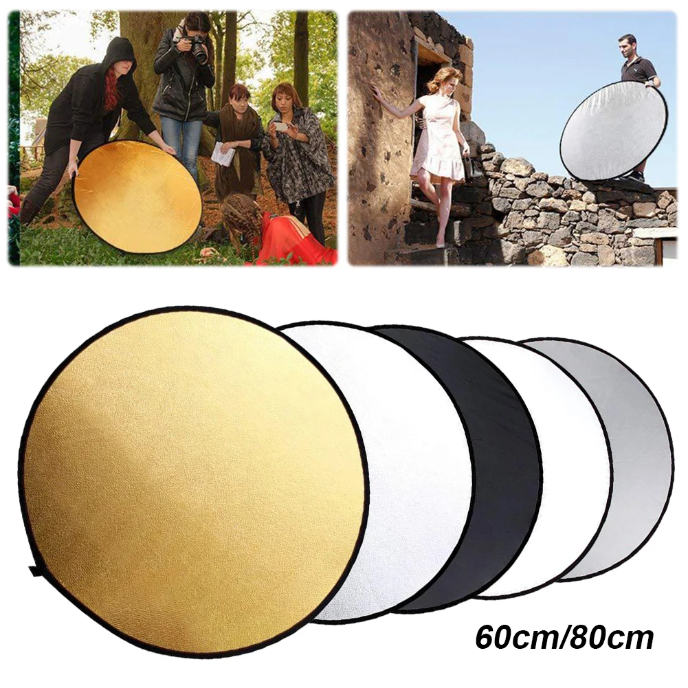 60cm/80cm 5-in-1 Light Reflectors Collapsible Multi-Disc Photo Reflector Light Diffuser Reflector Panel Photo Studio Accessory