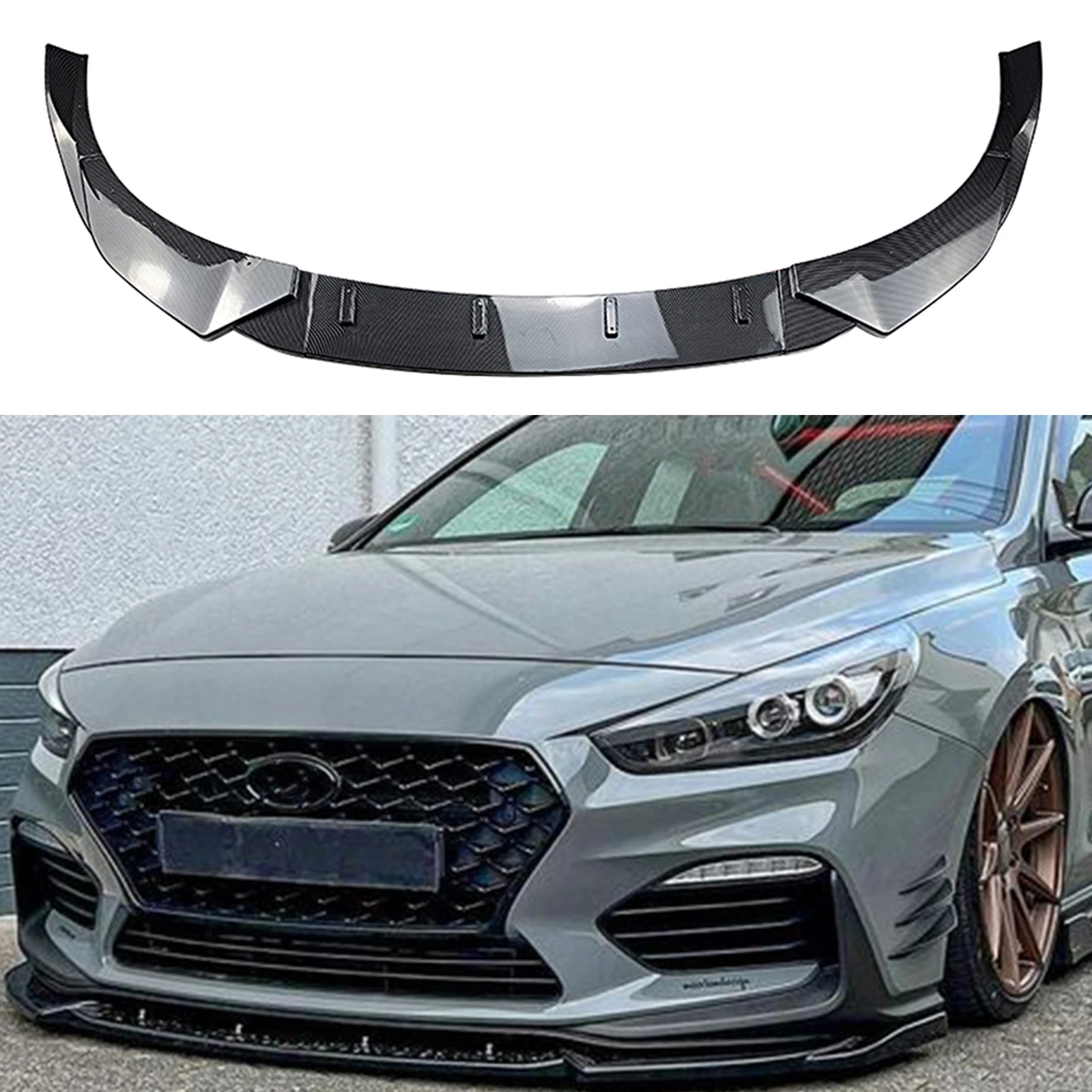 

Front Bumper Spoiler Lip For Hyundai MK3.5 I30N 2020-2022 Car Carbon Fiber Look/Gloss Black Lower Blade Protector Splitter Kit