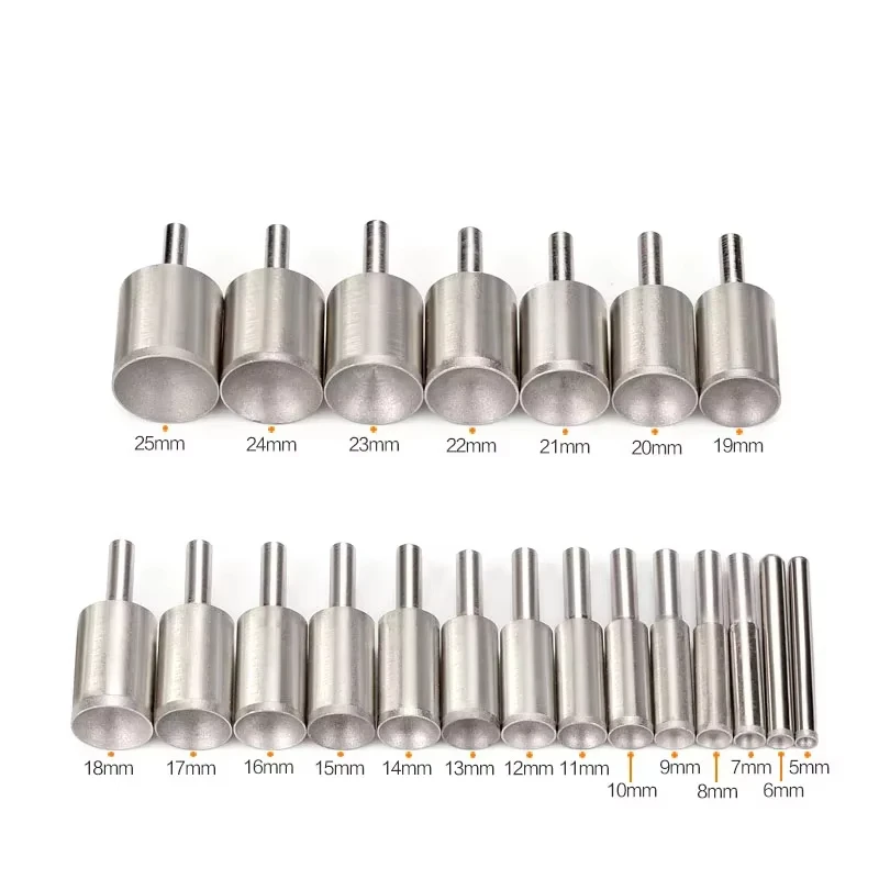 Diamond Burr Jade Round Beads Polishing Grinding Head 3-25mm Diamond Spherical Concave Head Grinding Bit For Rotary Tool