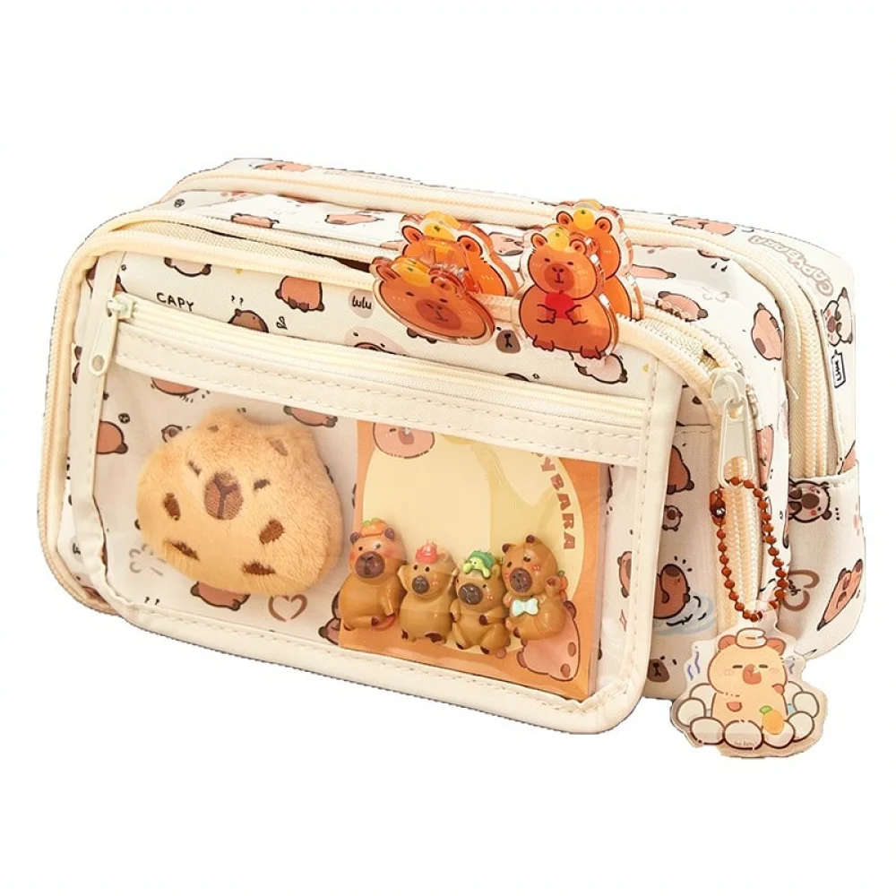 Cartoon Capybara Pattern Pencil Case Large Capacity Stationery Bag Organizer Pouch For Students Office School Gift