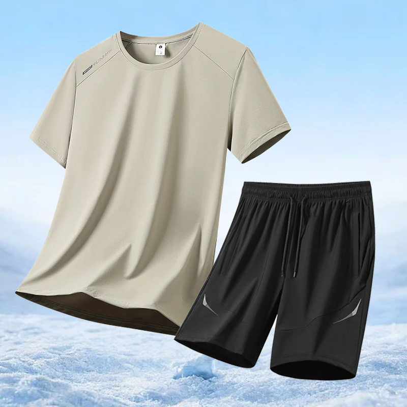 Summer Outdoor Comprehensive Training Lightweight and Breathable Set Fashionable Ice Silk Quick Drying Short Sleeved Shorts Set