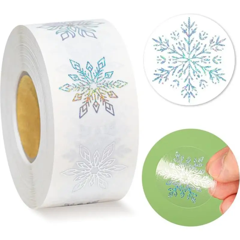 Count/Roll Transparent Snowflakes Tags Christmas Stickers for Children's Gifts Bakery Package Envelope Embellish Stationery