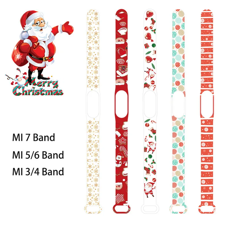 Correa de silicona con estampado navideño para xiaomi Mi Band 7, 6, 5, 4 y 3, pulsera deportiva para Fitness