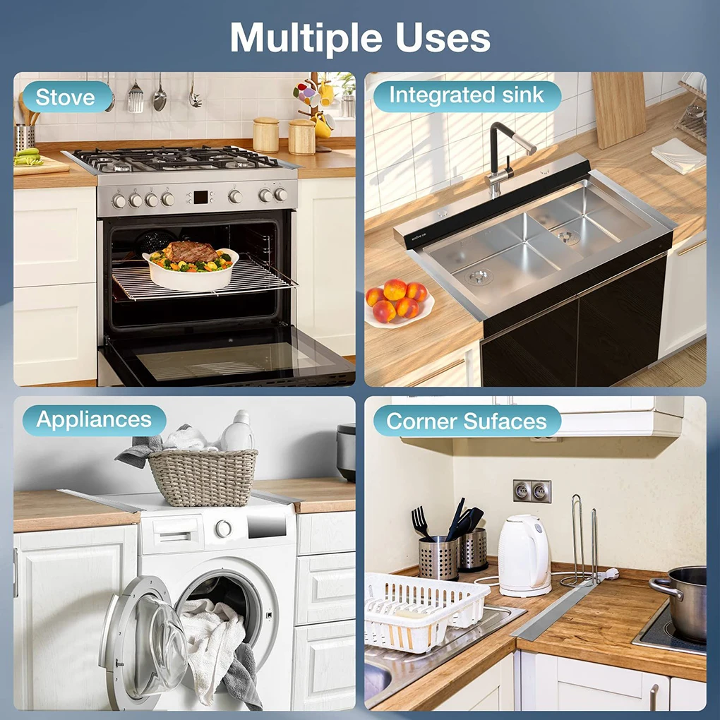 2x Retractable Stove Gap Covers Stainless Steel Range Trim Kit Included Stove Joint Filling Board