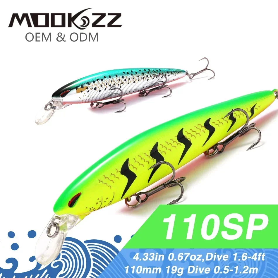 110MM 19G MOOKZZ For Artificial Fishing Lures Suspension Minnow High Quality Wobblers Baits Suspending Hot Model Crankbaits