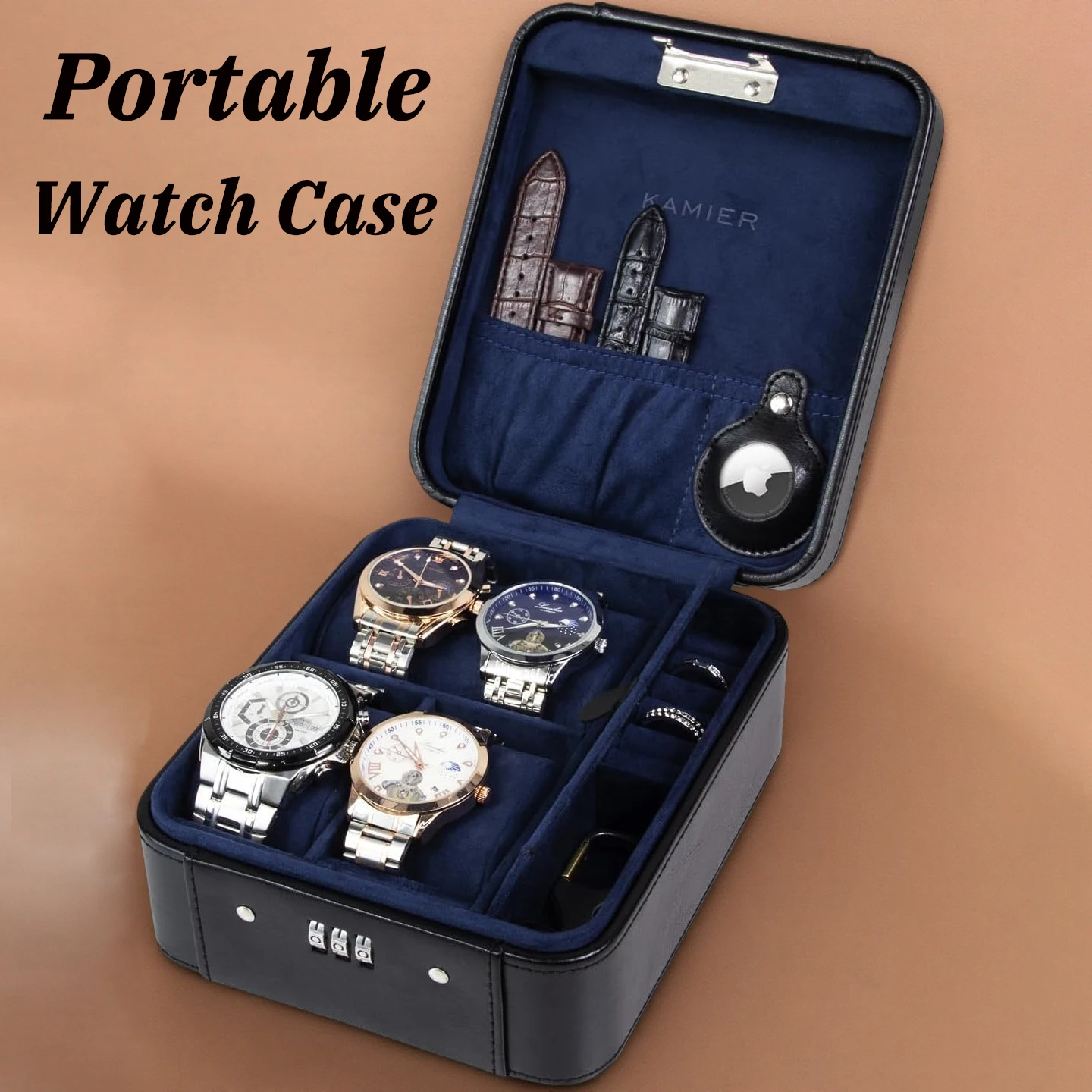 Boîte de montre à serrure à combinaison, mallette de rangement de voyage pour montres et bijoux, localisateur d'accommodes, boîtier de montre de voyage en cuir PU