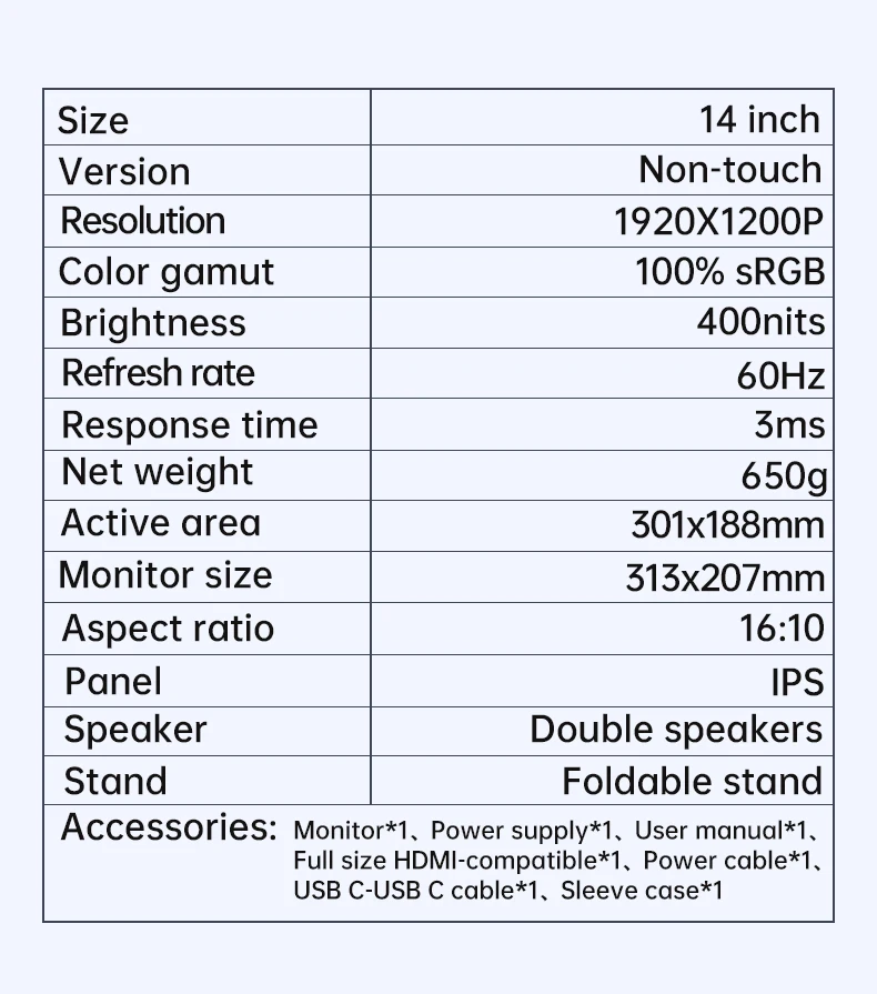 VCHANCE 14 Zoll FHD tragbarer Monitor 1920 x 1200p 100 % sRGB Utral Slim HDMI-kompatibles zweites Display für PC Laptop Switch XBOX PS5 – Detail 23