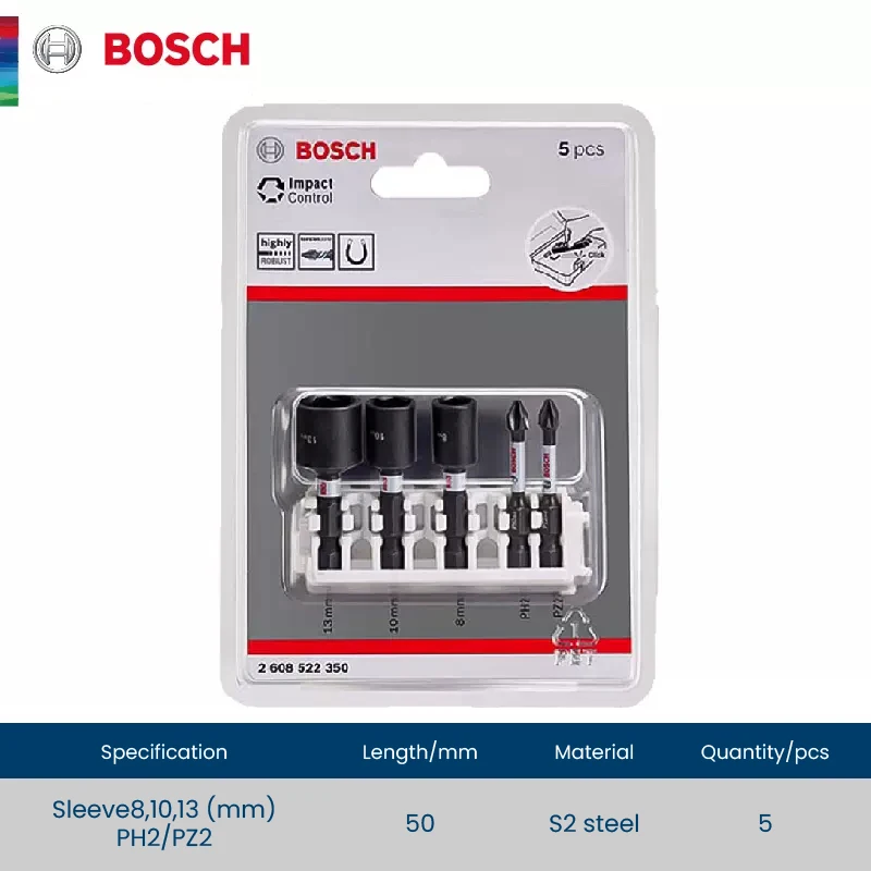 Imagem -06 - Bosch Original Pcs Chave de Fenda Bit e Soquete Conjunto Impacto Controle pz ph Kits de Mistura 50 mm Pick Clique Acessórios Broca Elétrica