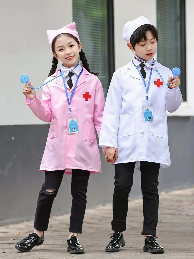 Nurses Doctor Cosplay Costume Kids Children's White Coat Nurse Clothes Stage Costumes Play House Toys Cosplay Party Costumes