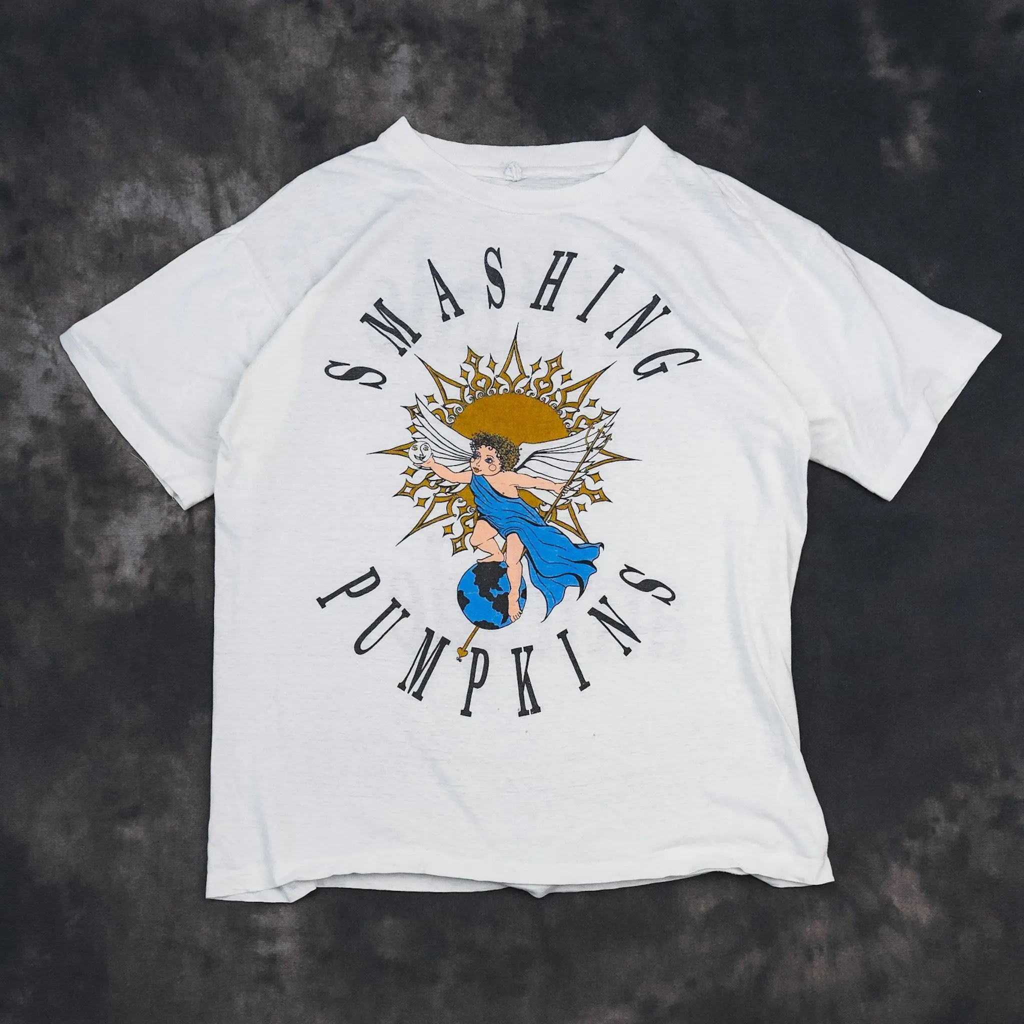 Camiseta de algodón de manga corta estilo pareja para hombre y mujer, diseño retro americano de Smashing Pumpkins, banda de rock Crushed Pumpkin