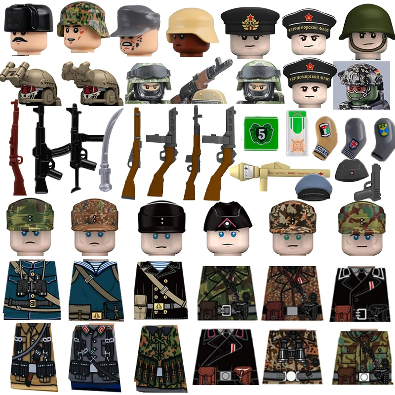 MOC القوات الخاصة العسكرية اللبنات الملحقات الجندي البنادق الخوذات البريطانية السوفياتي الجيش الأمريكي لعبة الطوب الصغيرة هدية K084 لتقوم بها بنفسك