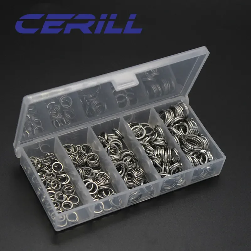 Cerill 200pcs/kit 5/6/7/8/9mm Split Rings Stainless Steel Snap Flat Loop Circle Hard Bait Lure Fishing Connectors Accessories