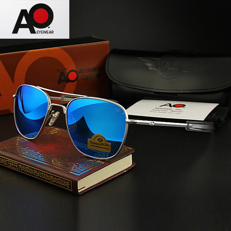 

AO Sunglasses Man American Army Military Aviation Pilot Sun Glasses Glass Lens Woman Metal Titanium Frame Luxury Brand Vintage