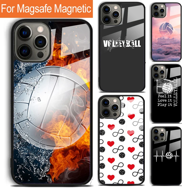 Play Volleyball Ball Phone Case For iPhone 16 15 14 13 12 11 Pro Max Plus Magsafe Magnetic Wireless Charging Cover