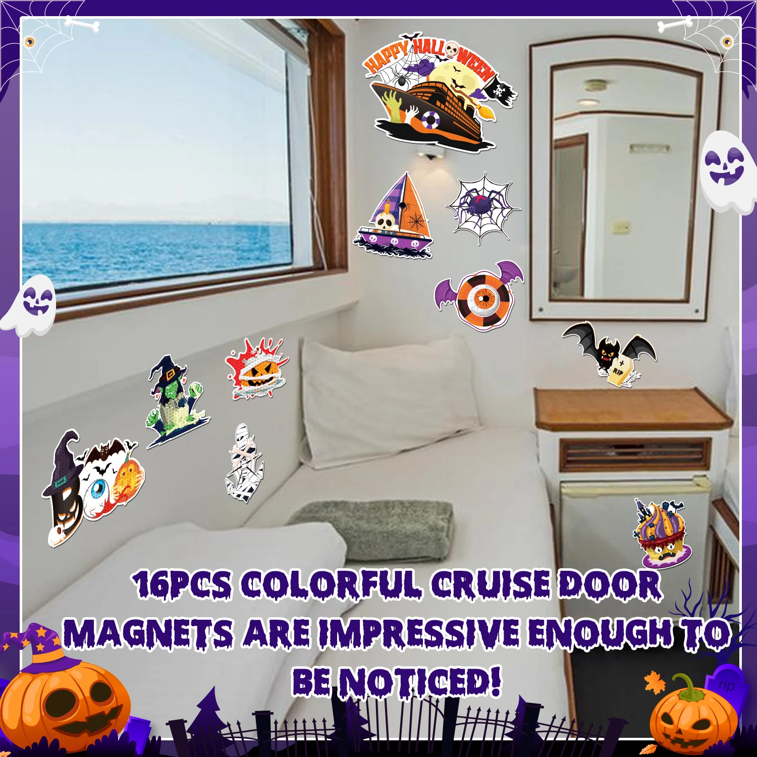 16 Pcs Halloween Magnets Reflective Car Magnets Decorations Halloween Refrigerator Magnetic Stickers Holiday Pumpkin Bat Magnet